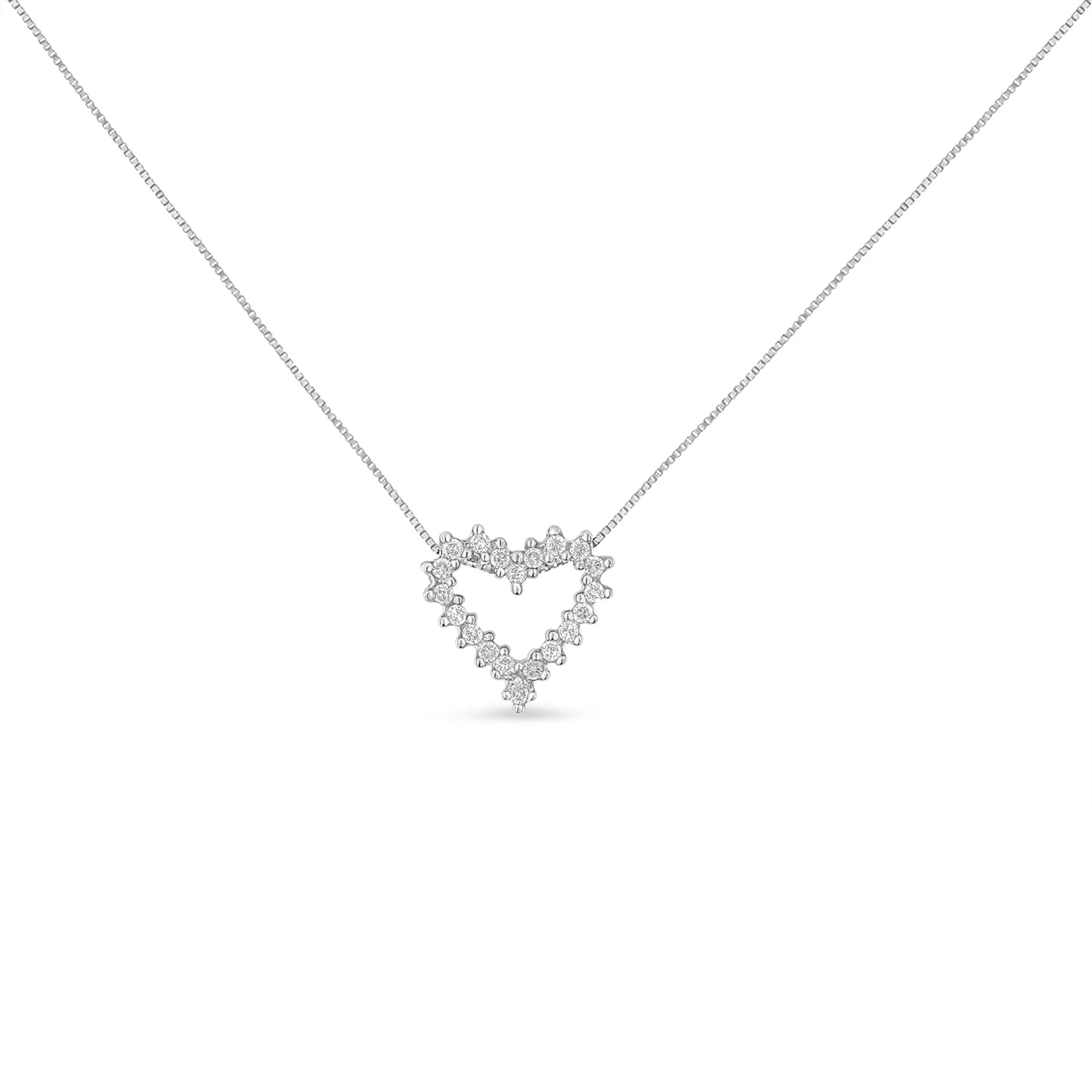 14K White Gold Round Cut Diamond Shimmering Love Heart Pendant Necklace