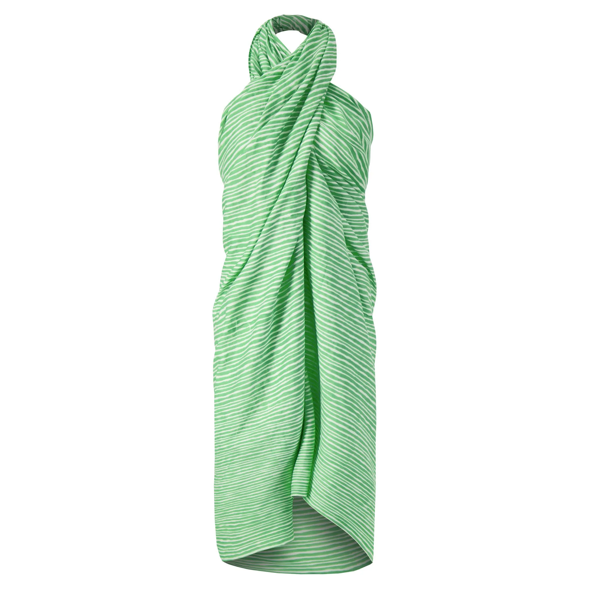 Anni Sarong with Tassels in Green and White Wavy Stripe