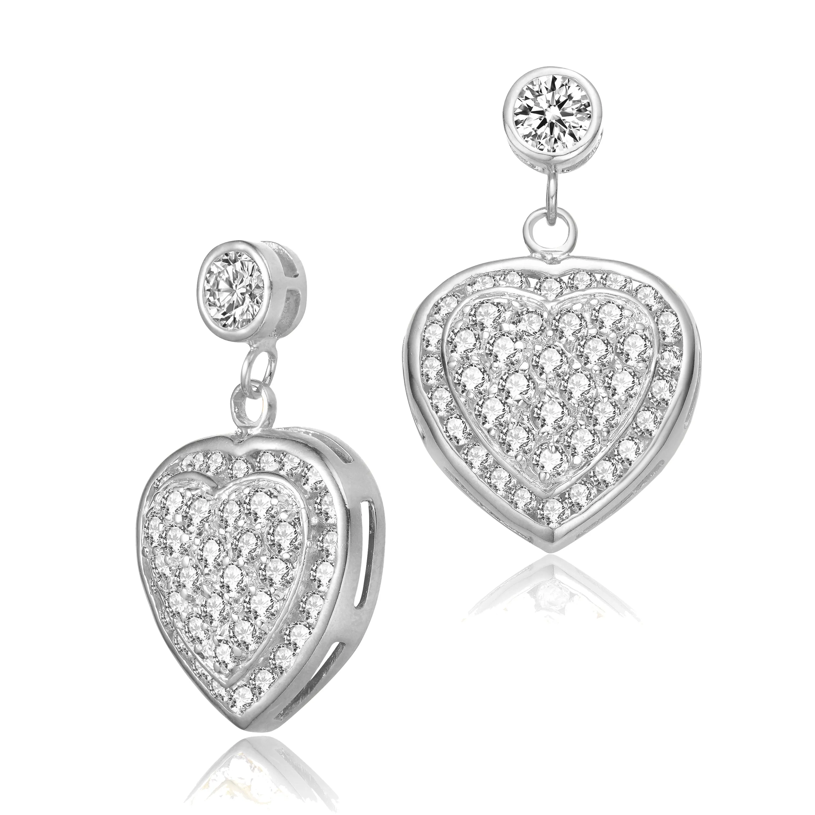 Heart-Shaped Sterling Silver Cubic Zirconia Drop Earrings