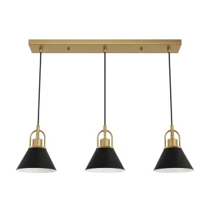 Hunter Carrington Isle Luxe Gold and Flat Matte Black 3 Light Pendant Cluster Ceiling Light Fixture - Jasmine Roth Collection